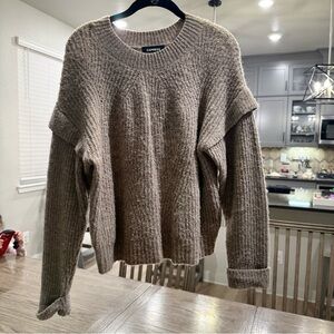 Express Taupe Ribbed Knit Pullover